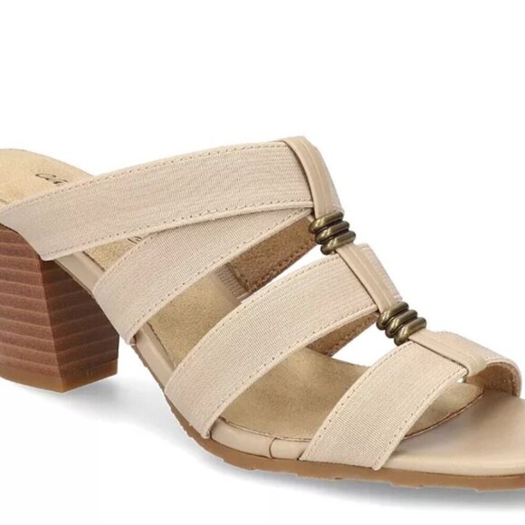 NEW Easy Street FLEX Women's 12 WIDE Slip on Block Heel Open Toe Tan Sandals - Picture 3 of 7